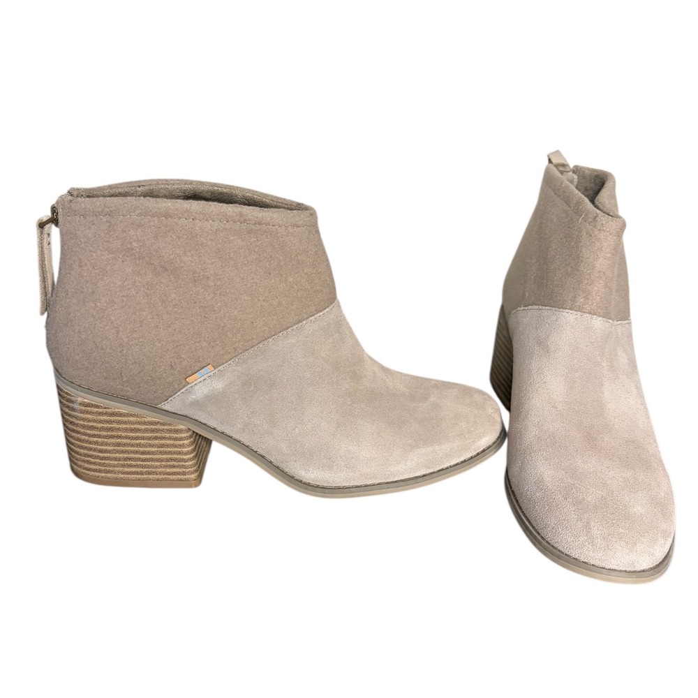 TOMS Desert Taupe Suede/Felt Mix‎ Back Zip Ankle Boot Women's Size 10